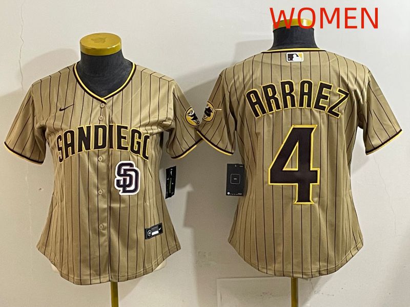 Women San Diego Padres #4 Arraez Brown Stripe Game 2025 Nike MLB Jersey style 8->women mlb jersey->Women Jersey